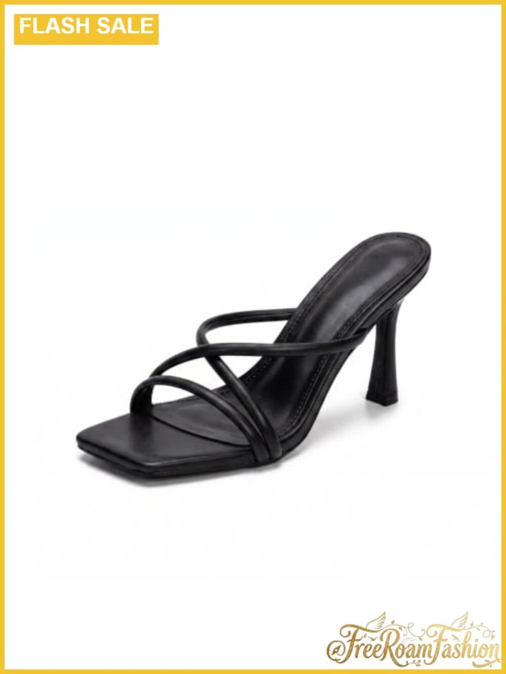 Kitten Heel Square Open Toe Strappy Slip On Sandals